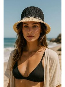 Lucky Bees Kapelusz przeciwsłoneczny w kolorze granatowo-kremowym rozmiar: onesize. Brązowe kapelusze Lucky Bees, bez wzorów, z materiału. Za 73,99 zł.