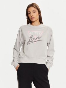 Guess Bluza W5RQ04 KB683 Szary Regular Fit. Szare bluzy Guess, s, z aplikacjami, z bawełny, bez kaptura. Za 219,99 zł.