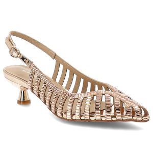 Sandały damskie Alma En Pena, cholewka ze skóry ekologicznej o plecionym, ażurowym wykończeniu zapięcie na pasek wokół pięty spiczasty nosek, różowe,. Czerwone sandały Alma en Pena, w ażurowe wzory, ze skóry ekologicznej, bez obcasa, bez zapięcia. Za 599,00 zł.