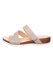 Think! Skórzane klapki w kolorze beżowym rozmiar: 38. Brązowe klapki Think, bez wzorów, z otwartym noskiem, bez obcasa. Za 173,99 zł.