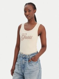 Guess Top W6GP22 K2954 Beżowy Regular Fit. Brązowe topy Guess, xxl, z aplikacjami, z syntetyku, bez kołnierzyka, bez ramiączek. Za 189,99 zł.
