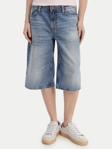 Guess Jeans Szorty jeansowe W6GD1D D6363 Niebieski Baggy Fit. Niebieskie szorty Guess Jeans, z aplikacjami, z bawełny. Za 349,99 zł.