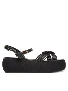 Roxy Sandały 2777019 Czarny. Czarne sandały Roxy, bez wzorów, z materiału, bez obcasa, na koturnie, bez zapięcia. Za 127,99 zł.