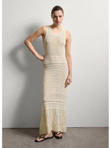 STEFANEL Sukienka w kolorze beżowym rozmiar: S. Brązowe sukienki Stefanel, na co dzień, s, bez wzorów, bez kołnierzyka, bez ramiączek, maxi, proste. Za 260,99 zł.