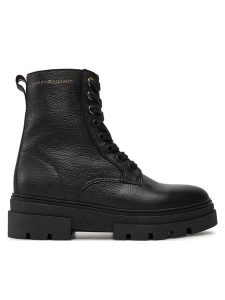 Tommy Hilfiger Trzewiki Bicolor Leather Lace-Up FW0FW08160 Czarny. Czarne botki TOMMY HILFIGER, bez wzorów, ze skóry, bez obcasa, na płaskiej podeszwie, bez zapięcia. Za 529,99 zł.