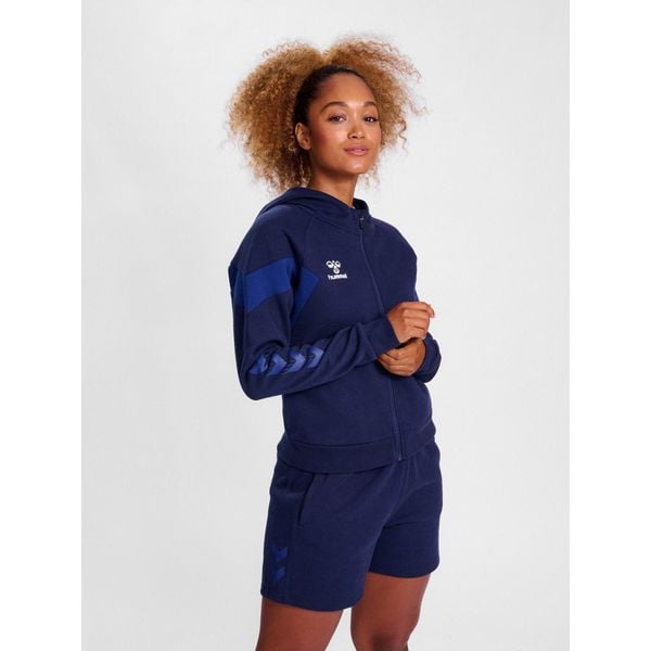 Damska bluza z kapturem na zamek błyskawiczny Hummel Travel. Niebieskie bluzy Hummel, bez wzorów, z kapturem. W wyprzedaży za 195,50 zł.