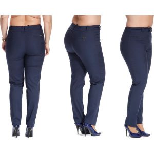 Casualowe granatowe spodnie cygaretki Bruna w kant PLUS SIZE. Chinosy Moda Size Plus Iwanek, bez wzorów, z bawełny, krótkie. W wyprzedaży za 119,90 zł.