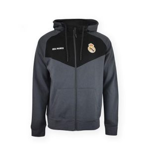 Nowoczesna bluza z kapturem Real Madryt. Czarne bluzy REAL MADRID, bez wzorów, z kapturem. W wyprzedaży za 298,41 zł.