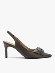 Szare czółenka slingback z kokardą. Szare czółenka Ryłko, bez wzorów, ze skóry, bez obcasa, na obcasie, bez zapięcia. Za 399,99 zł.