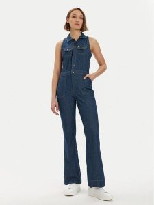Wrangler Kombinezon 112351045 Granatowy Slim Fit. Niebieskie kombinezony Wrangler, m, bez wzorów, z bawełny, bez kołnierzyka, bez ramiączek. Za 449,99 zł.