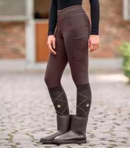 Damskie legginsy jeździeckie z pełną przyczepnością ELT Rica Teddy. Brązowe legginsy ELT, bez wzorów, z polaru, z podwyższonym stanem. Za 311,50 zł.