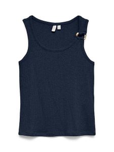 Vero Moda Top w kolorze granatowym rozmiar: M. Niebieskie topy Vero Moda, m, z aplikacjami, prążkowane, bez kołnierzyka, bez ramiączek. Za 83,42 zł.