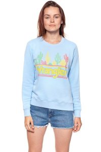 BLUZA WRANGLER DAMSKA SWEATER CERULEAN W6077IEVT 112130443. Niebieskie bluzy Wrangler, s, bez wzorów, bez kaptura. W wyprzedaży za 69,99 zł.