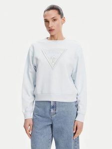 Guess Bluza W5GQ12 KBKM0 Błękitny Regular Fit. Niebieskie bluzy Guess, s, z aplikacjami, z bawełny, bez kaptura. Za 199,99 zł.