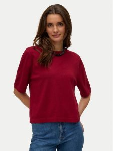 Vero Moda Sweter Silje 10320460 Czerwony ciemny Oversize. Czerwone swetry klasyczne Vero Moda, s, z wiskozy, bez kołnierzyka. Za 119,99 zł.