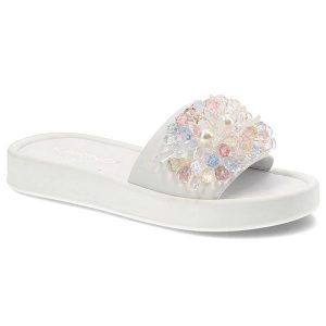 Białe Klapki Karino Wygodne Skórzane Buty. Białe klapki Karino, bez wzorów, ze skóry, bez obcasa. Za 245,00 zł.