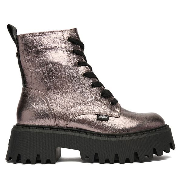 Trzewiki Buffalo. Szare botki Buffalo, bez wzorów, bez obcasa, na płaskiej podeszwie, bez zapięcia. Za 379,99 zł.