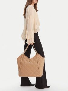 Badura Torebka CEO-KAJI-LDA8613 Beżowy. Brązowe shopper bag Badura, bez wzorów, z materiału, bez dodatków. Za 299,99 zł.