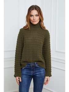 Joséfine Sweter w kolorze khaki rozmiar: M. Brązowe swetry oversize Joséfine, m, bez wzorów, ze splotem, bez ramiączek. Za 163,26 zł.