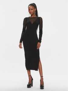 Pinko Sukienka dzianinowa Bergamotto 103019 A1KX Czarny Slim Fit. Czarne kombinezony Pinko, s, bez wzorów, z dzianiny, bez kołnierzyka, bez ramiączek. Za 649,99 zł.