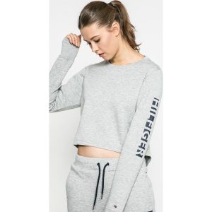 Tommy Hilfiger - Bluzka. Szare bluzki marki TOMMY HILFIGER, z dzianiny, casualowe, z okrągłym kołnierzem. W wyprzedaży za 159,90 zł.