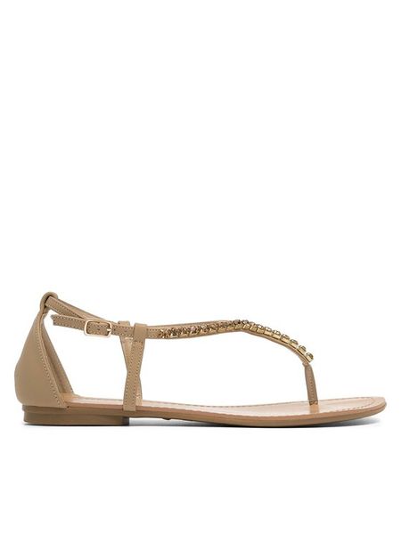 DeeZee Sandały KL-F103-58 Beżowy. Brązowe sandały DeeZee, bez wzorów, ze skóry, bez obcasa, na płaskiej podeszwie, bez zapięcia. Za 99,99 zł.