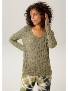 Aniston Sweter w kolorze zielonym rozmiar: 40. Zielone swetry oversize Aniston, bez wzorów, z bawełny, bez ramiączek. Za 65,99 zł.