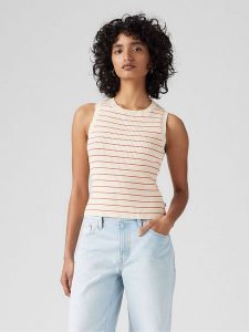 Levi's Top w kolorze kremowo-czerwonym rozmiar: S. Brązowe topy Levi's®, s, bez wzorów, prążkowane, bez kołnierzyka, bez ramiączek. Za 101,23 zł.