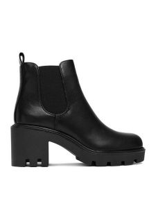 DeeZee Botki 240129-2 Czarny. Czarne botki DeeZee, bez wzorów, z materiału, bez obcasa, na słupku, bez zapięcia. Za 189,99 zł.