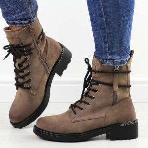 Khaki botki damskie zimowe Jezzi 4226. Brązowe botki Jezzi, na jesień, bez wzorów, z jeansu, bez obcasa, bez zapięcia. Za 239,00 zł.