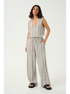 Kaffe Spodnie w kolorze biało-czarnym rozmiar: 46. Białe spodnie z wysokim stanem Kaffe, bez wzorów, z materiału, z podwyższonym stanem. Za 104,99 zł.