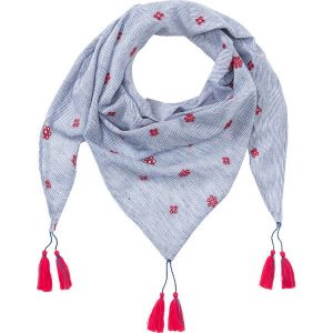 Chusta trójkątna z chwostami bonprix niebiesko-czerwono-ciemnoniebieski. Apaszki i chusty marki bonprix. Za 44,99 zł.