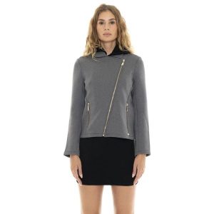 Leone 1947 Złote ćwieki Damen Asymmetrische Neoprenjacke mit Reißverschluss. Szare kurtki LEONE 1947 APPAREL, bez wzorów, z poliesteru, bez kaptura. W wyprzedaży za 294,70 zł.