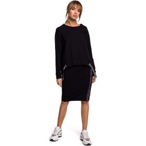 Asymetryczna Bluza z Lampasami - Czarna. Czarne bluzy MOE, l, bez wzorów, z bawełny, bez kaptura. Za 229,90 zł.