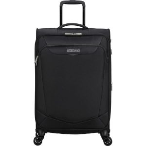 Walizka na 4 kółkach American Tourister Summerride M EXP TSA. Czarne walizki AMERICAN TOURISTER, bez wzorów. Za 538,10 zł.