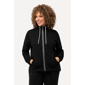 Damskie Bluza rozpinana stójka kieszeń kangurka dłuższy tył. Czarne bluzy Ulla Popken, plus size, bez wzorów, z bawełny, bez kaptura. W wyprzedaży za 191,99 zł.
