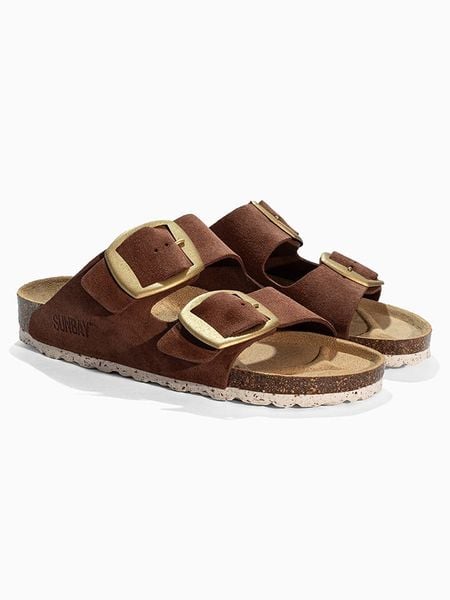 Sunbay Skórzane klapki "Calen" w kolorze brązowym rozmiar: 40. Brązowe klapki Sunbay, bez wzorów, ze skóry, z otwartym noskiem, bez obcasa. Za 165,95 zł.