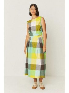 SKFK Top "Katti" w kolorze żółto-brązowo-białym rozmiar: 46. Żółte topy SKFK, bez wzorów, z bawełny, bez kołnierzyka, bez ramiączek. Za 152,99 zł.