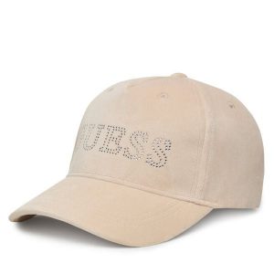 Czapka z daszkiem Guess. Brązowe czapki Guess, z aplikacjami. Za 129,99 zł.