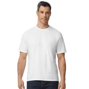 Bawełniana Lekka Koszulka Unisex Dla Dorosłych. Białe bluzki GILDAN, l, bez wzorów, z bawełny, sportowe, bez kołnierzyka, bez ramiączek. Za 24,99 zł.