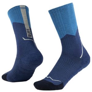 Skarpetki sportowe dla dorosłych Merino Midweight Crew Socks. Niebieskie skarpetki Buff, bez wzorów, z elastanu. Za 139,99 zł.