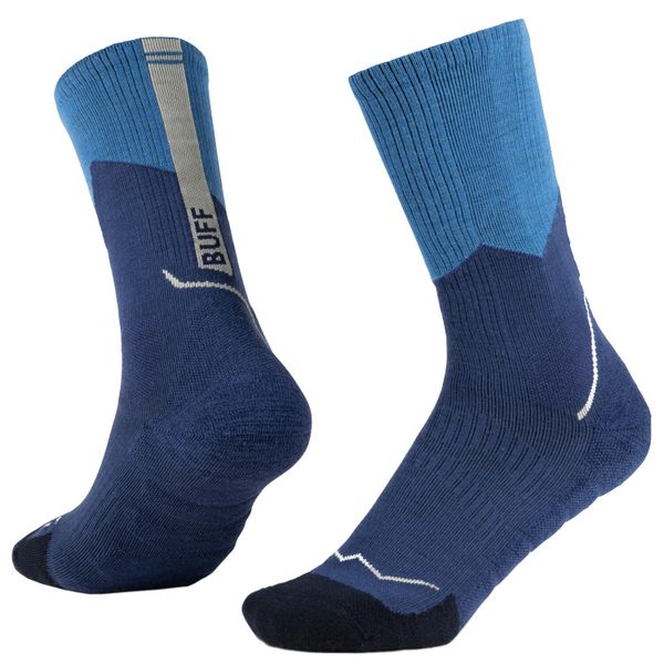 Skarpetki sportowe dla dorosłych Merino Midweight Crew Socks. Niebieskie skarpetki Buff, bez wzorów, z elastanu. Za 129,99 zł.