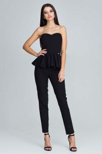 Czarny Elegancki Komplet Gorsetowa Bluzka + Długie Spodnie. Czarne bluzki Figl, m, bez wzorów, z materiału, eleganckie, bez kołnierzyka, bez ramiączek. Za 279,00 zł.