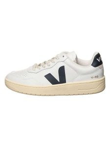 Veja Skórzane sneakersy "V 90" w kolorze biało-czarnym rozmiar: 49. Białe trampki Veja, bez wzorów, bez zapięcia. Za 569,95 zł.