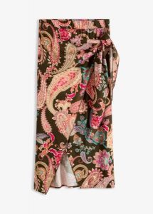 Spódnica midi z ozdobnym wiązaniem. Zielone spódnice bonprix, bez wzorów, eleganckie, midi. Za 59,99 zł.