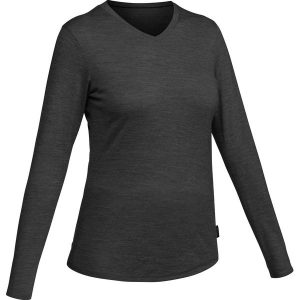 Koszulka trekkingowa damska Forclaz Travel 500 merino. Czarne bluzki FORCLAZ, l, bez wzorów, z jersey, sportowe, bez kołnierzyka, bez ramiączek. Za 129,99 zł.