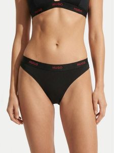 HUGO Stringi 50557101 Czarny. Czarne stringi Hugo, bez wzorów, z bawełny. Za 89,99 zł.