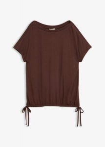 T-shirt z lejącej wiskozy. Brązowe t-shirty bonprix, bez wzorów, z wiskozy, bez kołnierzyka, bez ramiączek. Za 67,99 zł.