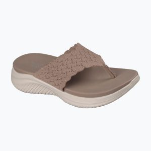 Klapki damskie SKECHERS Ultra Flex 3.0 Rhythm Waves. Brązowe klapki Skechers, bez wzorów, bez obcasa. Za 239,99 zł.