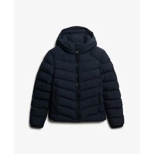 Damska kurtka bez rękawów Superdry Fuji. Niebieskie kurtki Superdry, bez wzorów, z puchu, bez kaptura. Za 556,95 zł.